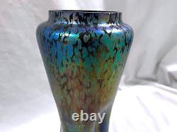 Josef Rindskopf Papillon Cobalt Blue Oil Spot Vase 8 3/8 Art Nouveau Era