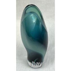 Joseph Becker Studio Art Glass Modernist Vase 7 Signed 1994 Teal Turquoise