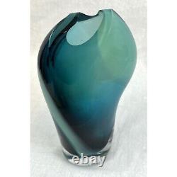 Joseph Becker Studio Art Glass Modernist Vase 7 Signed 1994 Teal Turquoise