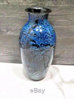 Josh Simpson American Art Glass Vase 2001 9.75 New Mexico Blue Signed Dated