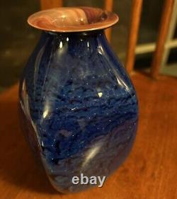 Josh Simpson Corona Vase Cobalt Blue New Mexico Glass Signed