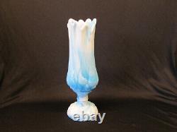 KANAWAH Glass Moon and Star Pattern SWUNG STRETCH VASE Blue Milk Slag End of Day