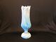 KANAWAH Glass Moon and Star Pattern SWUNG STRETCH VASE Blue Milk Slag End of Day