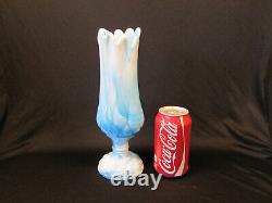 KANAWAH Glass Moon and Star Pattern SWUNG STRETCH VASE Blue Milk Slag End of Day