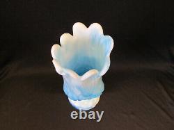 KANAWAH Glass Moon and Star Pattern SWUNG STRETCH VASE Blue Milk Slag End of Day