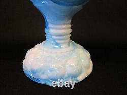 KANAWAH Glass Moon and Star Pattern SWUNG STRETCH VASE Blue Milk Slag End of Day