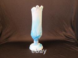 KANAWAH Glass Moon and Star Pattern SWUNG STRETCH VASE Blue Milk Slag End of Day