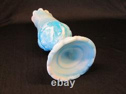 KANAWAH Glass Moon and Star Pattern SWUNG STRETCH VASE Blue Milk Slag End of Day