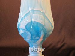 KANAWAH Glass Moon and Star Pattern SWUNG STRETCH VASE Blue Milk Slag End of Day