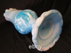 KANAWAH Glass Moon and Star Pattern SWUNG STRETCH VASE Blue Milk Slag End of Day