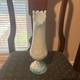 KANAWHA Glass Moon and Star Pattern SWUNG STRETCH VASE Blue Milk Slag End of Day