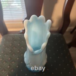 KANAWHA Glass Moon and Star Pattern SWUNG STRETCH VASE Blue Milk Slag End of Day