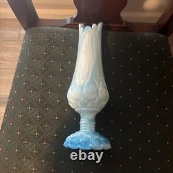 KANAWHA Glass Moon and Star Pattern SWUNG STRETCH VASE Blue Milk Slag End of Day
