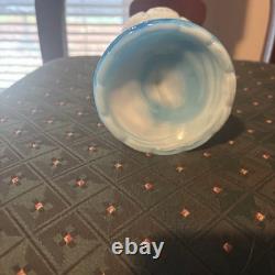 KANAWHA Glass Moon and Star Pattern SWUNG STRETCH VASE Blue Milk Slag End of Day