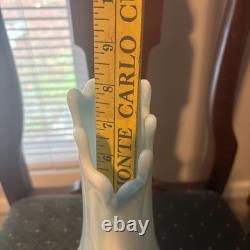 KANAWHA Glass Moon and Star Pattern SWUNG STRETCH VASE Blue Milk Slag End of Day
