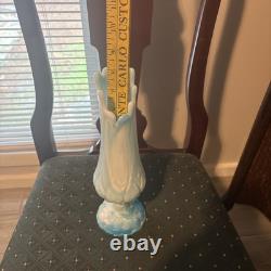 KANAWHA Glass Moon and Star Pattern SWUNG STRETCH VASE Blue Milk Slag End of Day