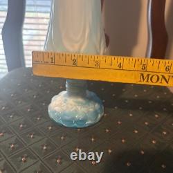 KANAWHA Glass Moon and Star Pattern SWUNG STRETCH VASE Blue Milk Slag End of Day