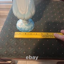 KANAWHA Glass Moon and Star Pattern SWUNG STRETCH VASE Blue Milk Slag End of Day