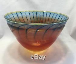 KOSTA BODA Art Glass Vase-Orange With Blue Stripes-Signed Keegan. #3030