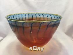 KOSTA BODA Art Glass Vase-Orange With Blue Stripes-Signed Keegan. #3030