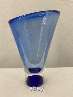 KOSTA BODA Vase Art Glass Blue Signed Numbered