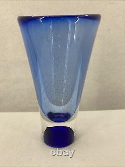 KOSTA BODA Vase Art Glass Blue Signed Numbered