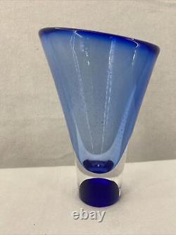 KOSTA BODA Vase Art Glass Blue Signed Numbered