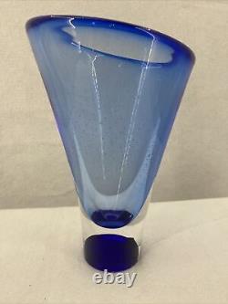 KOSTA BODA Vase Art Glass Blue Signed Numbered