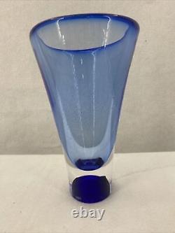 KOSTA BODA Vase Art Glass Blue Signed Numbered