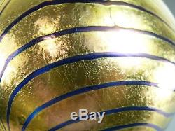 KRALIK Glass Art Nouveau Iridescent Blue over Gold King Tut Pattern Vase