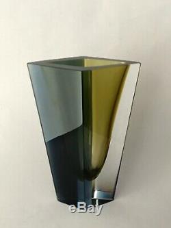 Kaj Franck glass vase Prisma Prism Nuutajärvi olive blue 210 mm