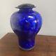 Karine Bouchard Blue Hand Blown Art Glass Vase Urn Wilbur Sapphire Seas Signed