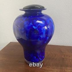 Karine Bouchard Blue Hand Blown Art Glass Vase Urn Wilbur Sapphire Seas Signed