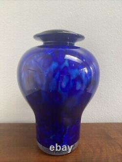 Karine Bouchard Blue Hand Blown Art Glass Vase Urn Wilbur Sapphire Seas Signed