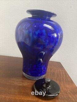 Karine Bouchard Blue Hand Blown Art Glass Vase Urn Wilbur Sapphire Seas Signed