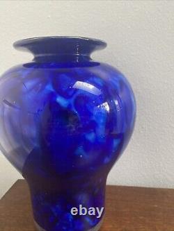 Karine Bouchard Blue Hand Blown Art Glass Vase Urn Wilbur Sapphire Seas Signed