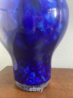 Karine Bouchard Blue Hand Blown Art Glass Vase Urn Wilbur Sapphire Seas Signed