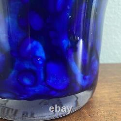 Karine Bouchard Blue Hand Blown Art Glass Vase Urn Wilbur Sapphire Seas Signed