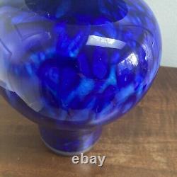 Karine Bouchard Blue Hand Blown Art Glass Vase Urn Wilbur Sapphire Seas Signed