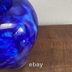 Karine Bouchard Blue Hand Blown Art Glass Vase Urn Wilbur Sapphire Seas Signed