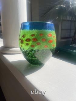 Ken & Ingrid Hanson Green & Blue Garden Milifiore Art Glass Vase Signed 7