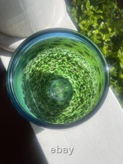 Ken & Ingrid Hanson Green & Blue Garden Milifiore Art Glass Vase Signed 7