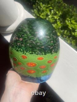 Ken & Ingrid Hanson Green & Blue Garden Milifiore Art Glass Vase Signed 7
