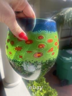 Ken & Ingrid Hanson Green & Blue Garden Milifiore Art Glass Vase Signed 7