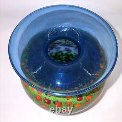 Ken and Ingrid Hanson Millefiori Poppy Vase 7.5 Blue & Iridescent Background