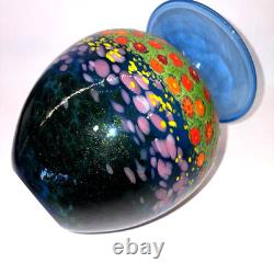 Ken and Ingrid Hanson Millefiori Poppy Vase 7.5 Blue & Iridescent Background