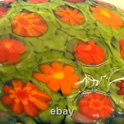 Ken and Ingrid Hanson Millefiori Poppy Vase 7.5 Blue & Iridescent Background
