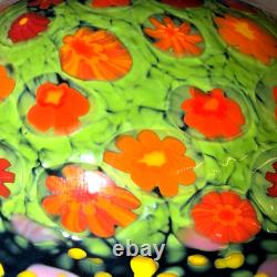 Ken and Ingrid Hanson Millefiori Poppy Vase 7.5 Blue & Iridescent Background