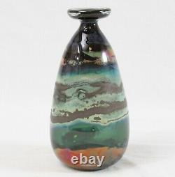 Kent Ipsen 1972 Vintage Studio Art Glass 7 1/4 Bud Vase Green Blue Orange