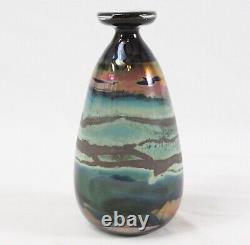 Kent Ipsen 1972 Vintage Studio Art Glass 7 1/4 Bud Vase Green Blue Orange